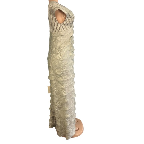 Adrianna Papell Silver Layer Ruffle Sleeveless Long Gown Dress - Picture 4 of 8